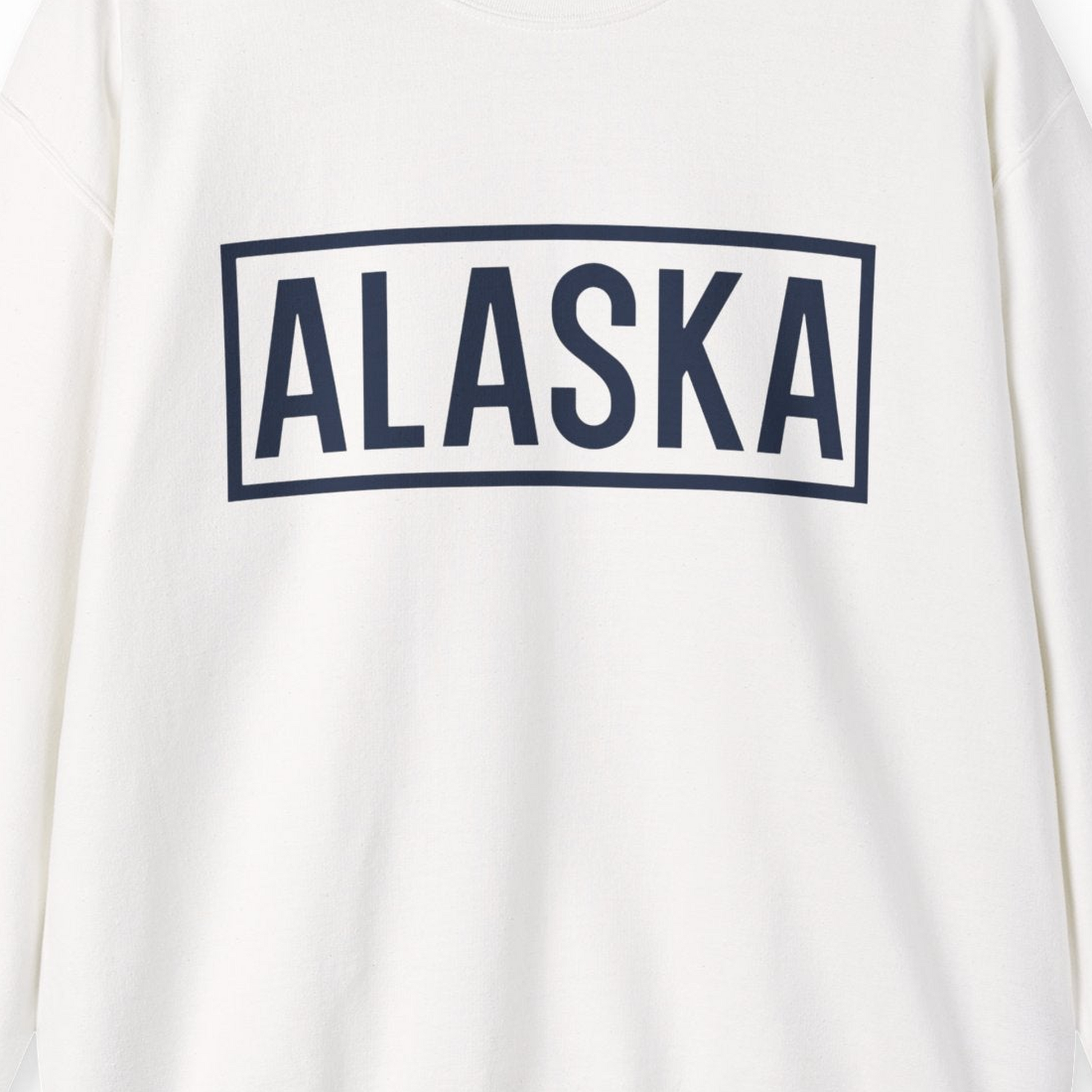 Alaska Bold Text Minimalist Monochrome Graphic Shirt for Travelers — Sweatshirt Sweatshirt – White – Alaska Cruise Shirts Close Up