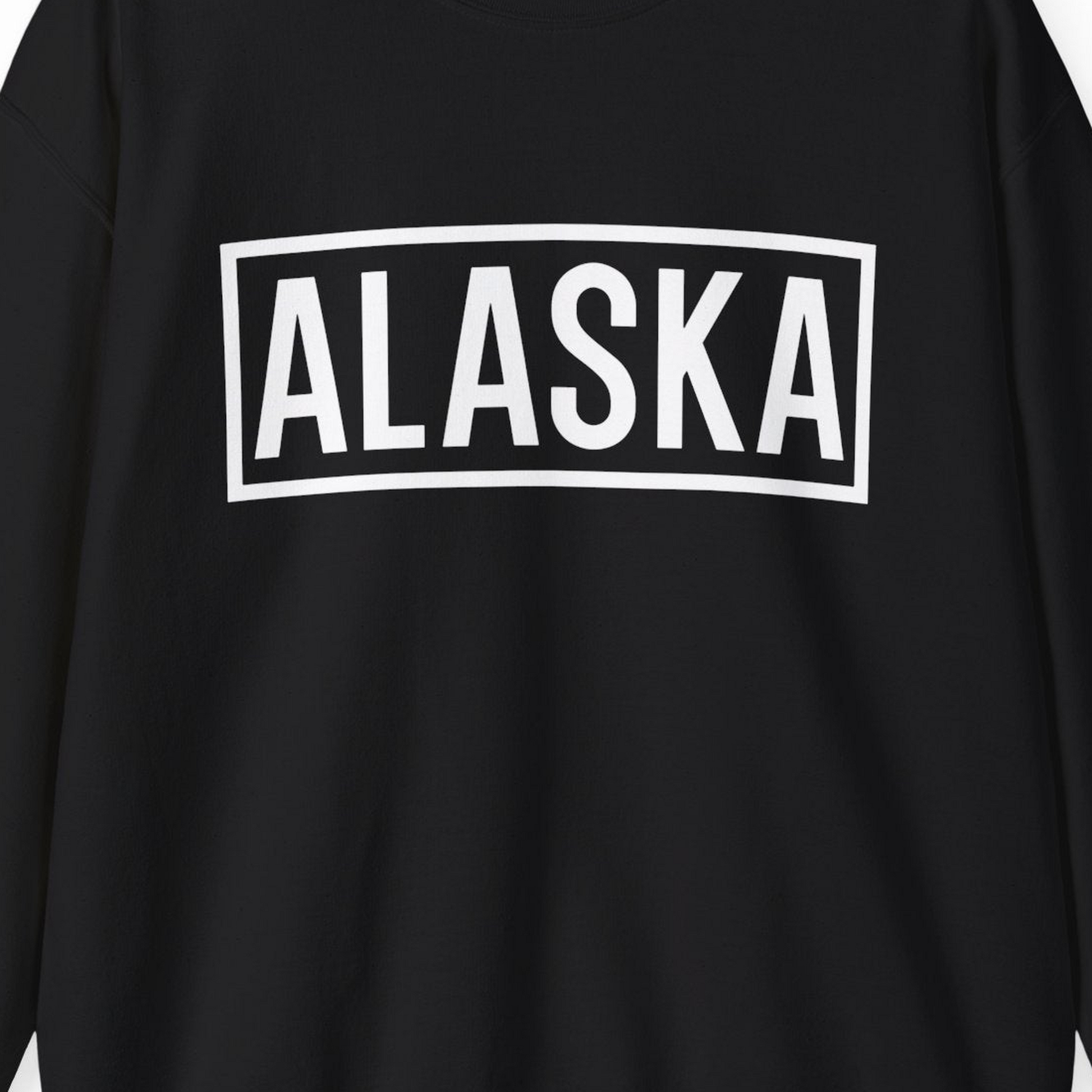 Alaska Bold Text Minimalist Monochrome Graphic Shirt for Travelers — Sweatshirt Sweatshirt – Black – Alaska Cruise Shirts Close Up