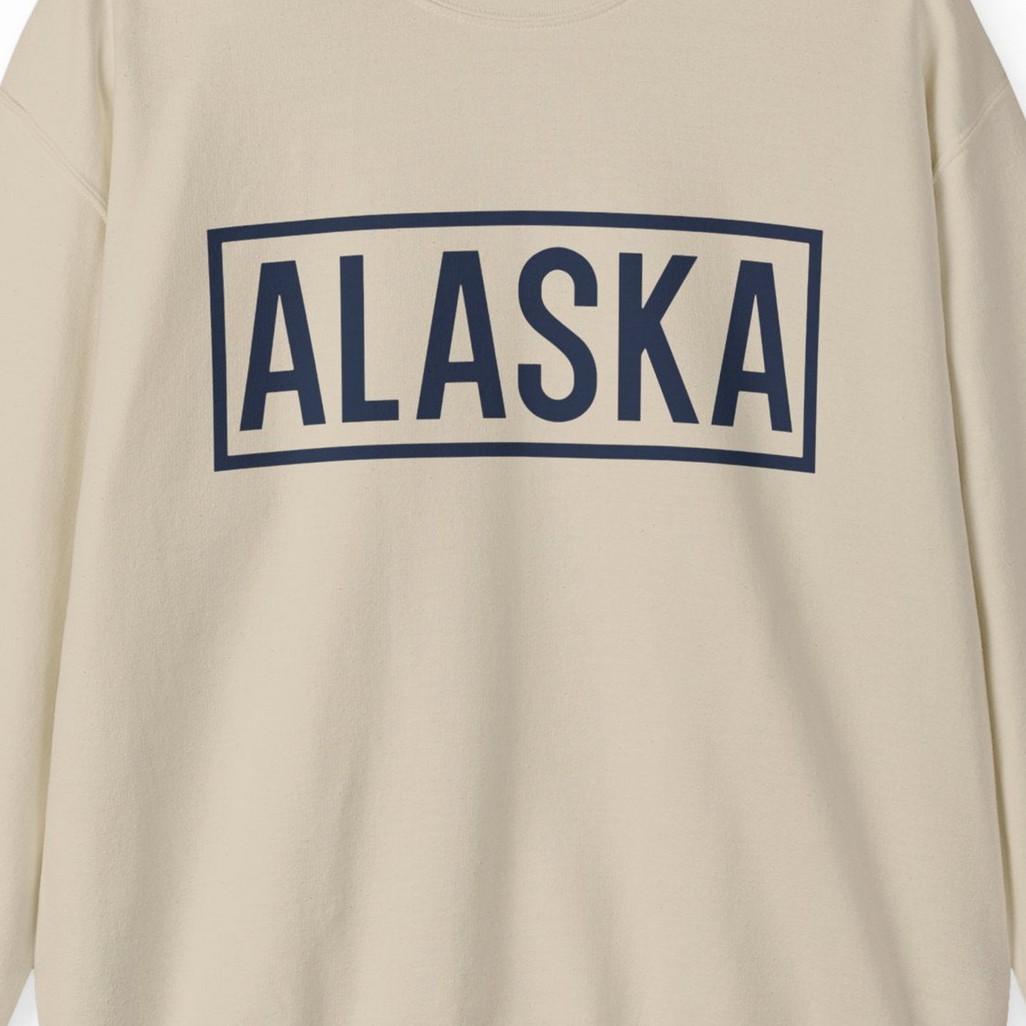 Alaska Bold Text Minimalist Monochrome Graphic Shirt for Travelers — Sweatshirt Sweatshirt – Sand – Alaska Cruise Shirts Close Up