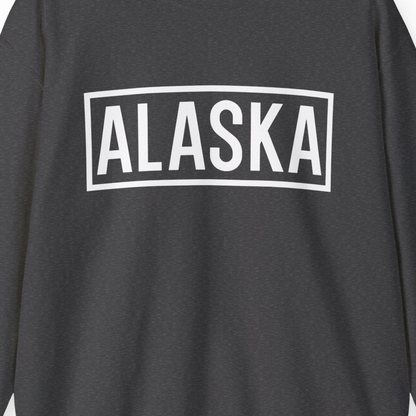 Alaska Bold Text Minimalist Monochrome Graphic Shirt for Travelers — Sweatshirt Sweatshirt – Dark Heather – Alaska Cruise Shirts Close Up