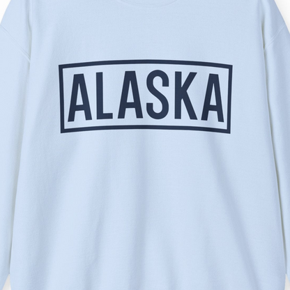 Alaska Bold Text Minimalist Monochrome Graphic Shirt for Travelers — Sweatshirt Sweatshirt – Light Blue – Alaska Cruise Shirts Close Up