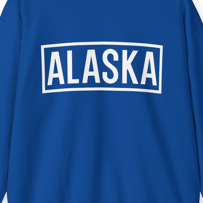 Alaska Bold Text Minimalist Monochrome Graphic Shirt for Travelers — Sweatshirt Sweatshirt – Royal – Alaska Cruise Shirts Close Up