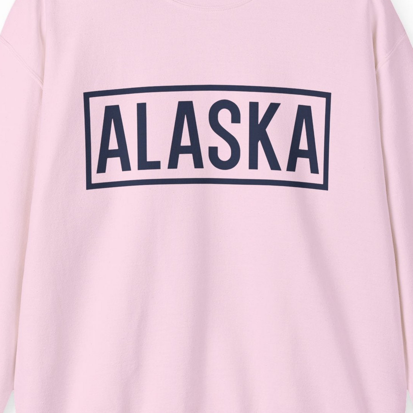 Alaska Bold Text Minimalist Monochrome Graphic Shirt for Travelers — Sweatshirt Sweatshirt – Light Pink – Alaska Cruise Shirts Close Up