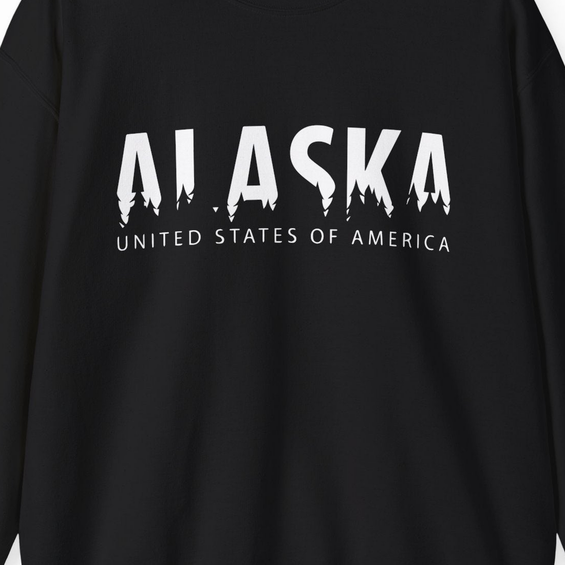 Alaska United States Typography Shirt Sweatshirt – Black – Alaska Cruise Shirts Close Up