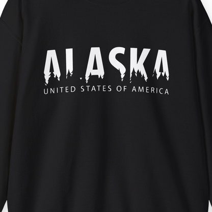 Alaska United States Typography Shirt Sweatshirt – Black – Alaska Cruise Shirts Close Up