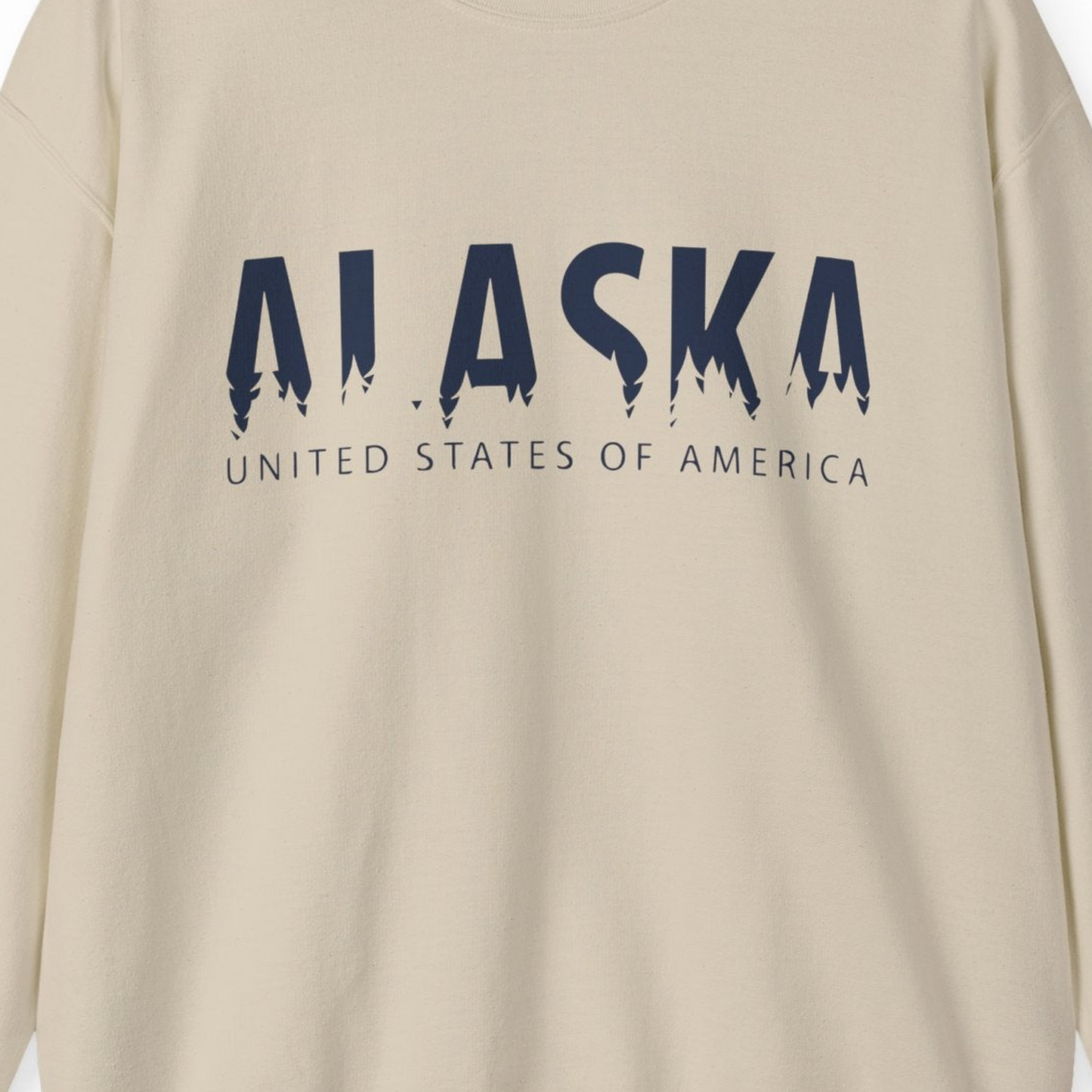 Alaska United States Typography Shirt Sweatshirt – Sand – Alaska Cruise Shirts Close Up