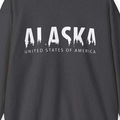 Alaska United States Typography Shirt Sweatshirt – Dark Heather – Alaska Cruise Shirts Close Up