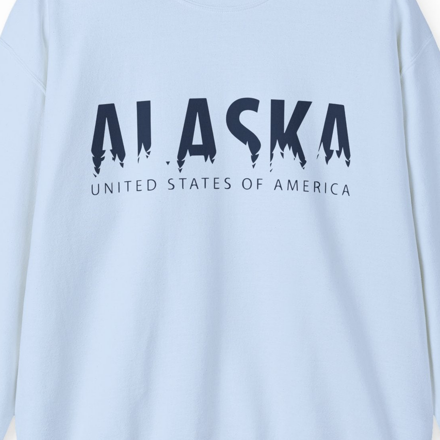 Alaska United States Typography Shirt Sweatshirt – Light Blue – Alaska Cruise Shirts Close Up