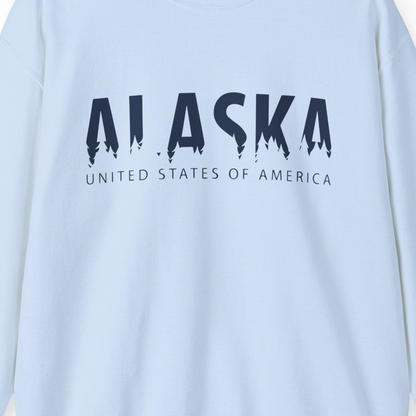 Alaska United States Typography Shirt Sweatshirt – Light Blue – Alaska Cruise Shirts Close Up