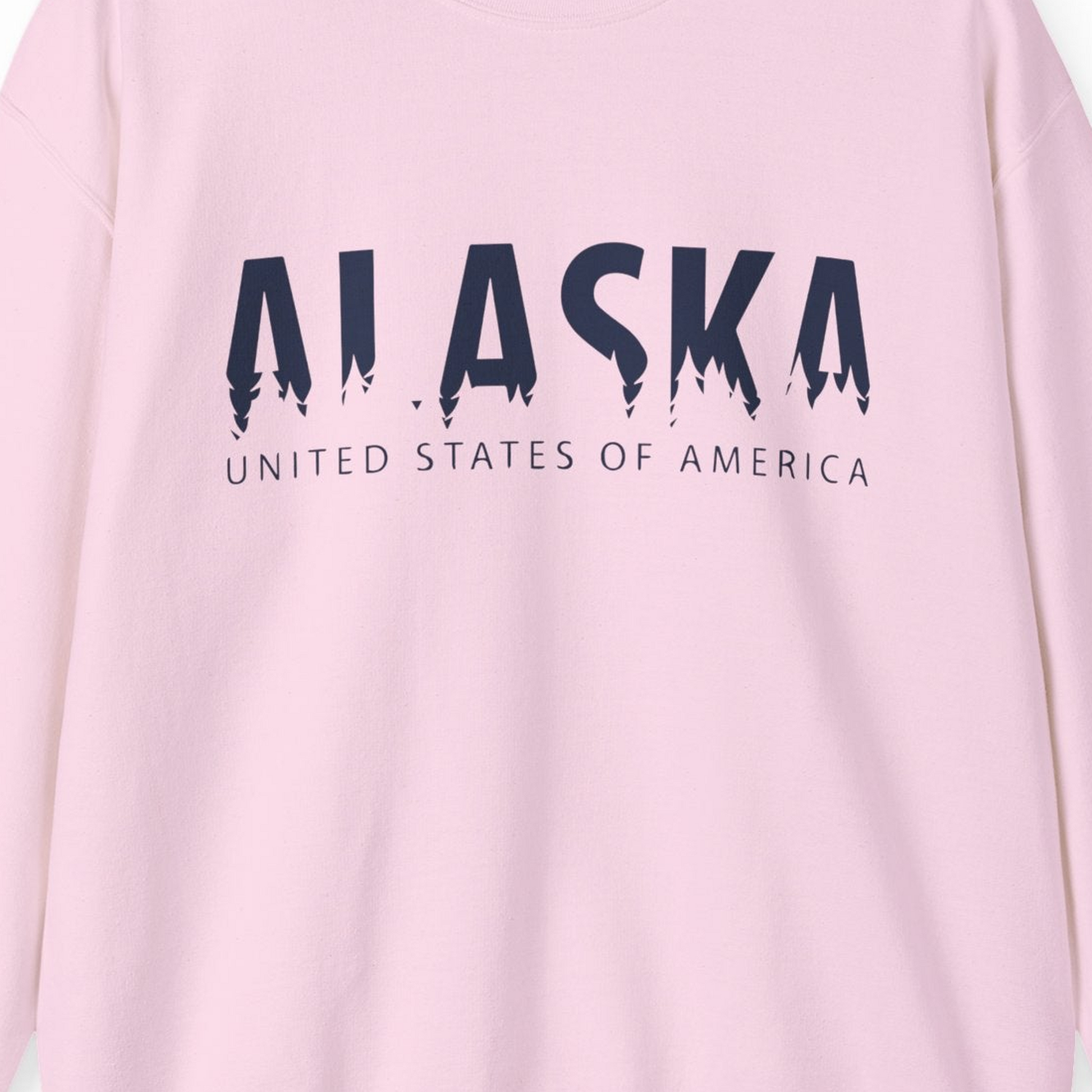 Alaska United States Typography Shirt Sweatshirt – Light Pink – Alaska Cruise Shirts Close Up