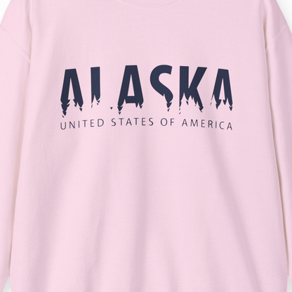 Alaska United States Typography Shirt Sweatshirt – Light Pink – Alaska Cruise Shirts Close Up