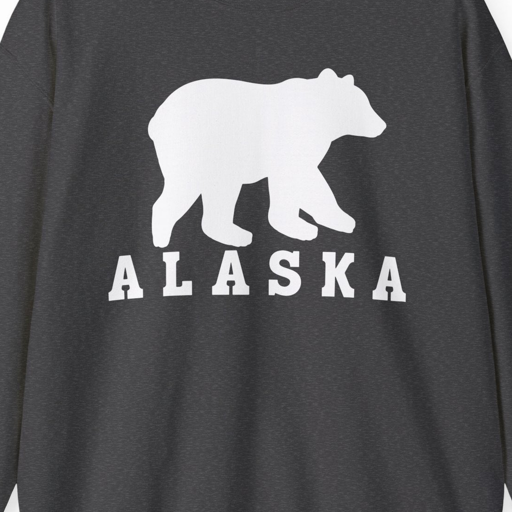 Alaska Bear Silhouette Shirt Sweatshirt – Dark Heather – Alaska Cruise Shirts Close Up