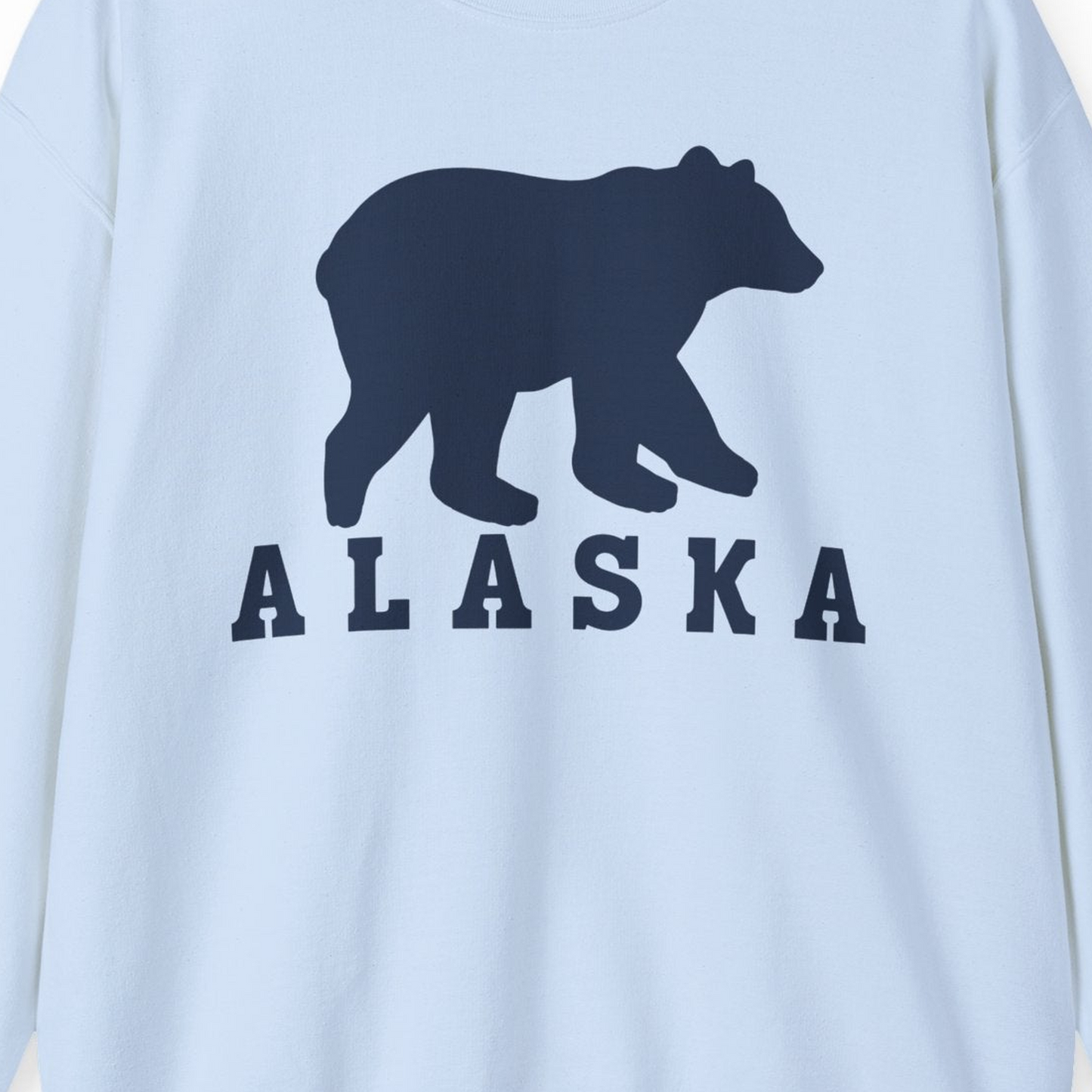 Alaska Bear Silhouette Shirt Sweatshirt – Light Blue – Alaska Cruise Shirts Close Up
