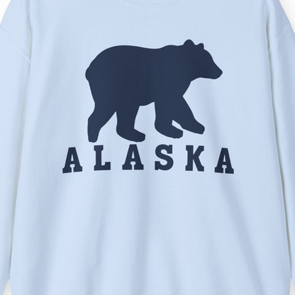 Alaska Bear Silhouette Shirt Sweatshirt – Light Blue – Alaska Cruise Shirts Close Up