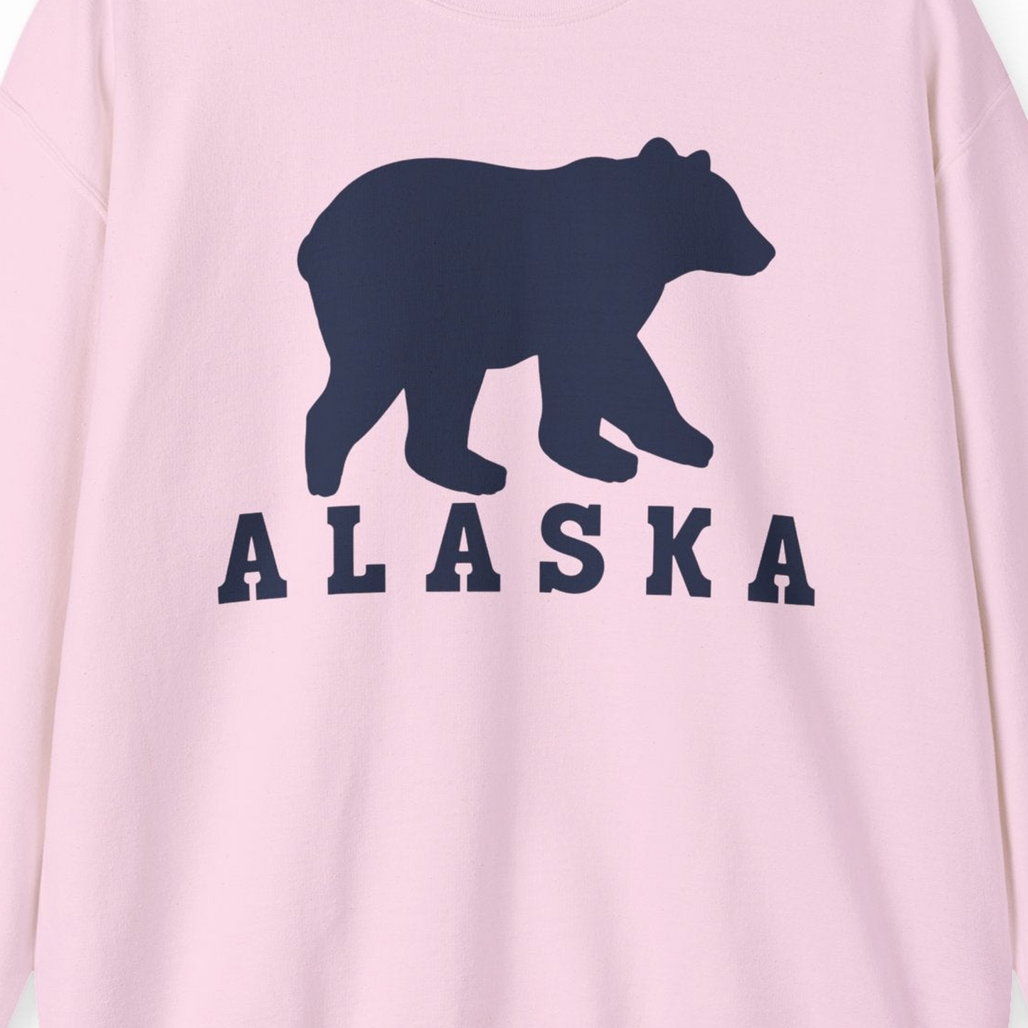 Alaska Bear Silhouette Shirt Sweatshirt – Light Pink – Alaska Cruise Shirts Close Up