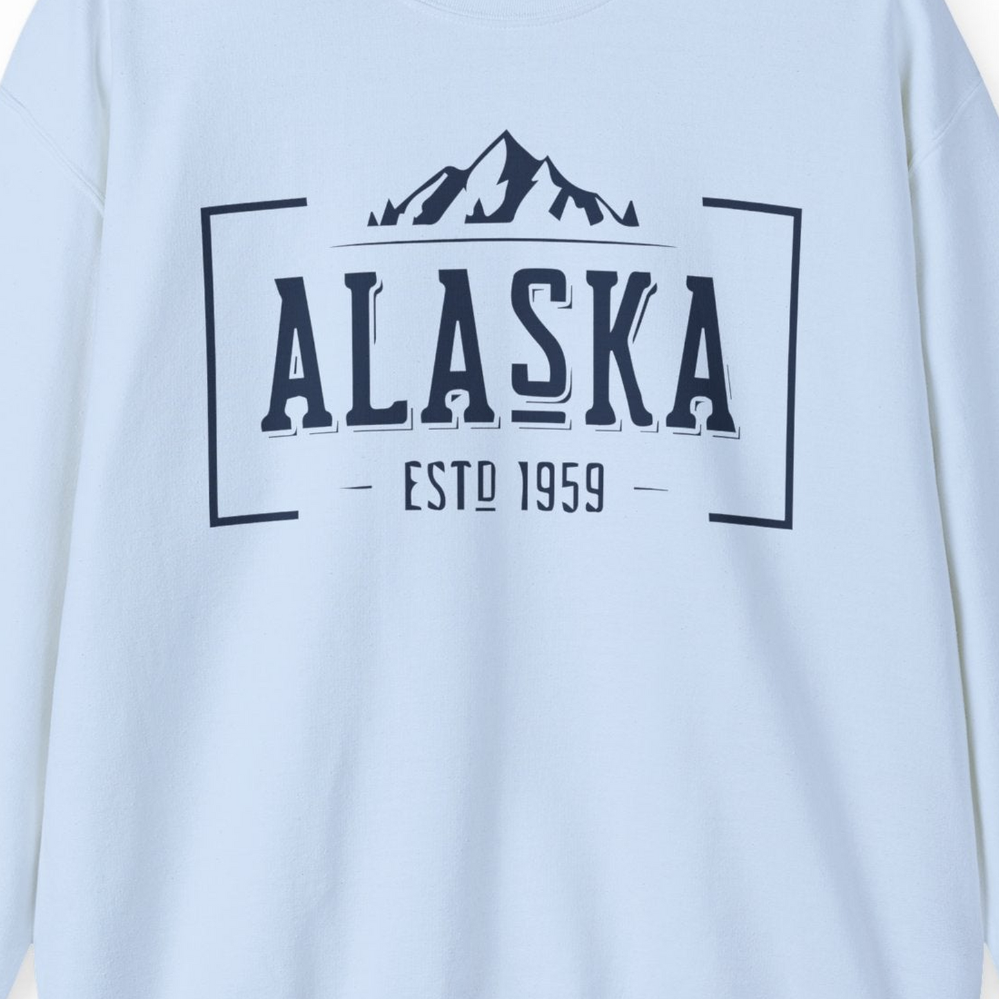 Vintage Alaska Estd 1959 Shirt Sweatshirt – Light Blue – Alaska Cruise Shirts Close Up