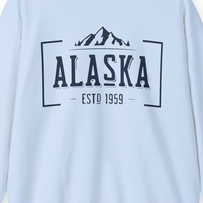 Vintage Alaska Estd 1959 Shirt Sweatshirt – Light Blue – Alaska Cruise Shirts Close Up
