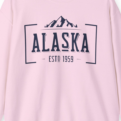 Vintage Alaska Estd 1959 Shirt Sweatshirt – Light Pink – Alaska Cruise Shirts Close Up