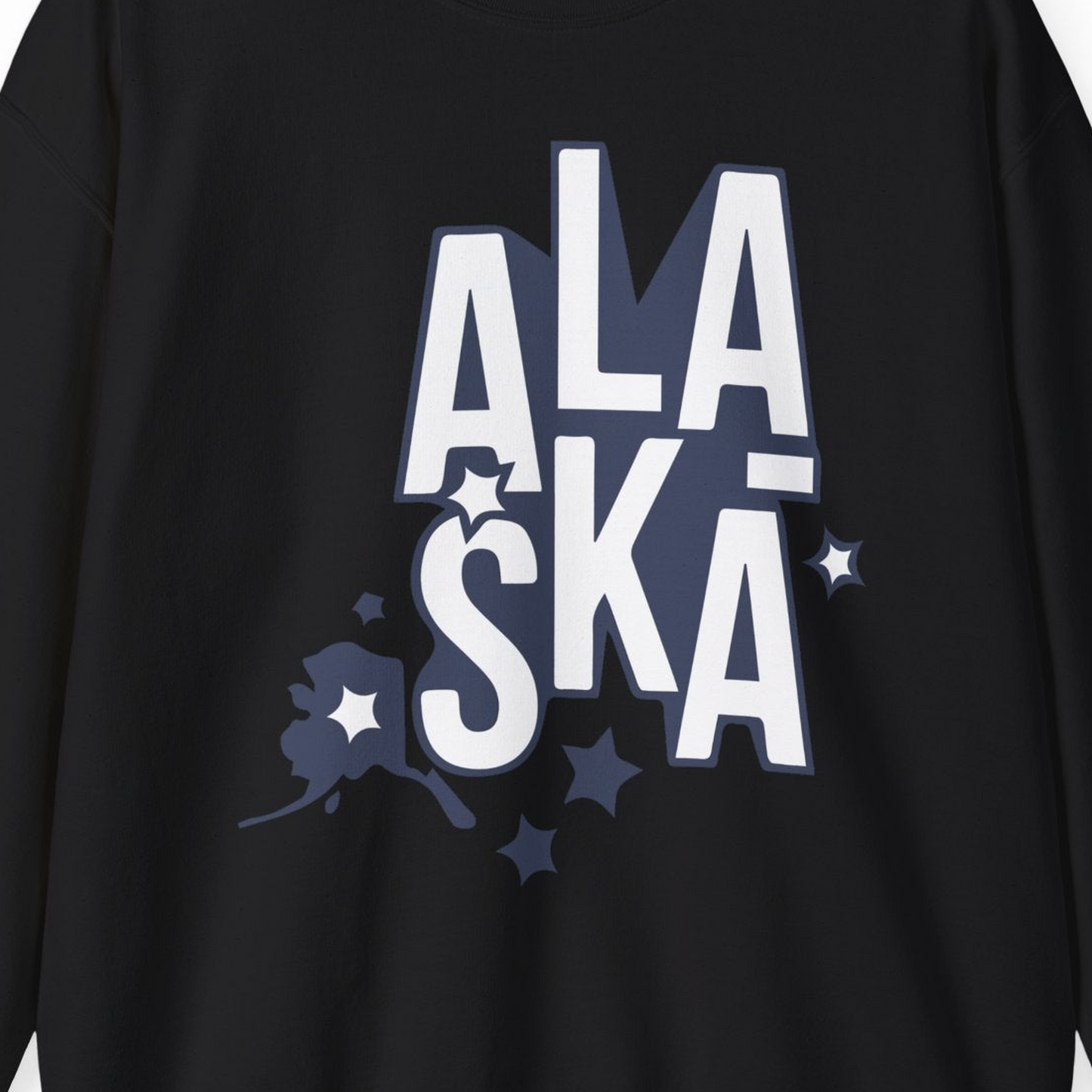Alaska Stars Bold Typography Shirt Sweatshirt – Black – Alaska Cruise Shirts Close Up