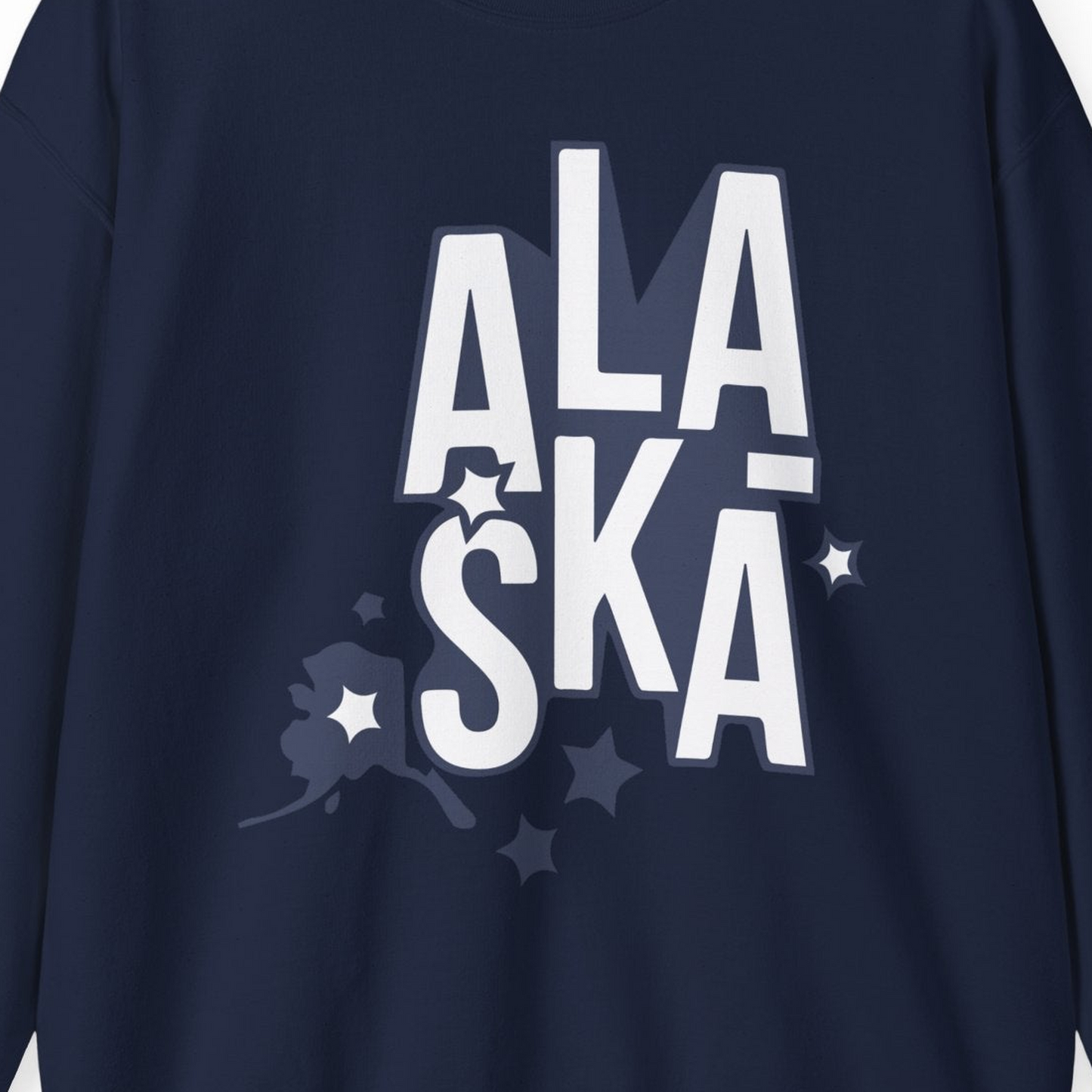 Alaska Stars Bold Typography Shirt Sweatshirt – Navy – Alaska Cruise Shirts Close Up