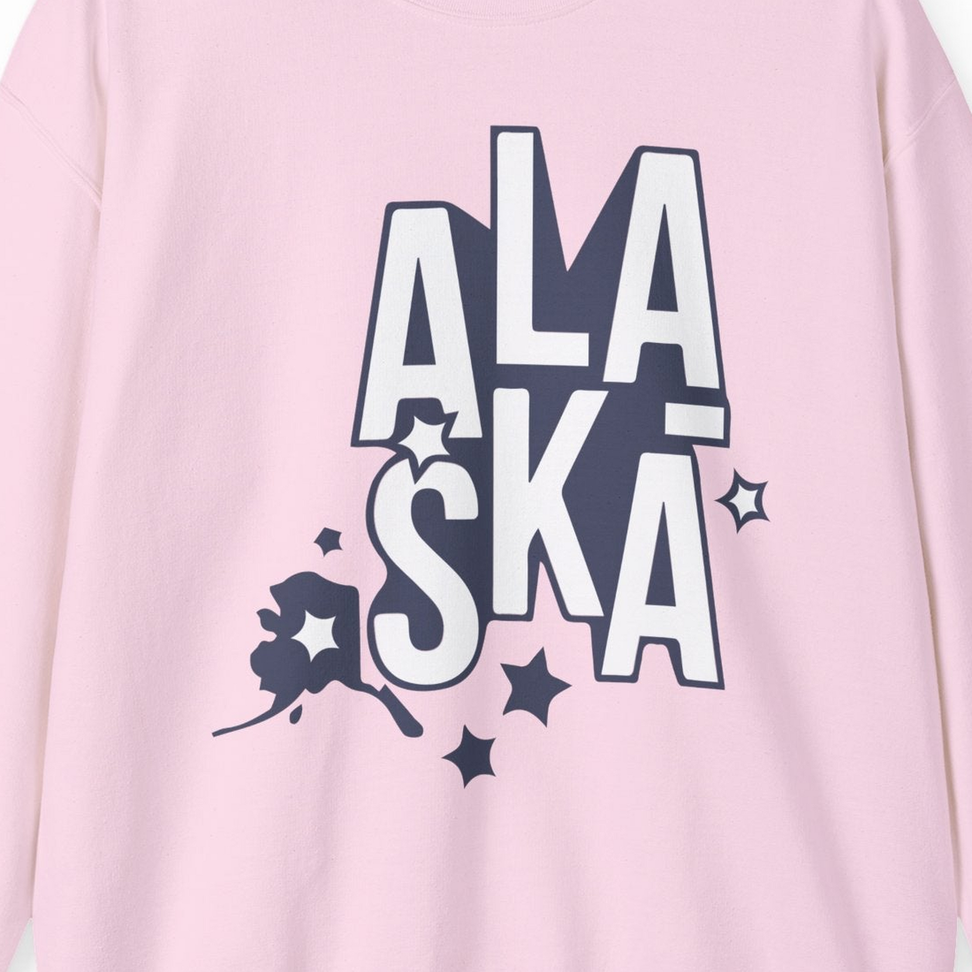 Alaska Stars Bold Typography Shirt Sweatshirt – Light Pink – Alaska Cruise Shirts Close Up