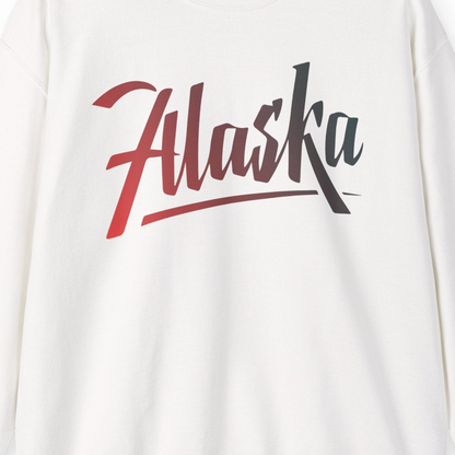 Alaska Script Wordmark Shirt Sweatshirt – White – Alaska Cruise Shirts Close Up