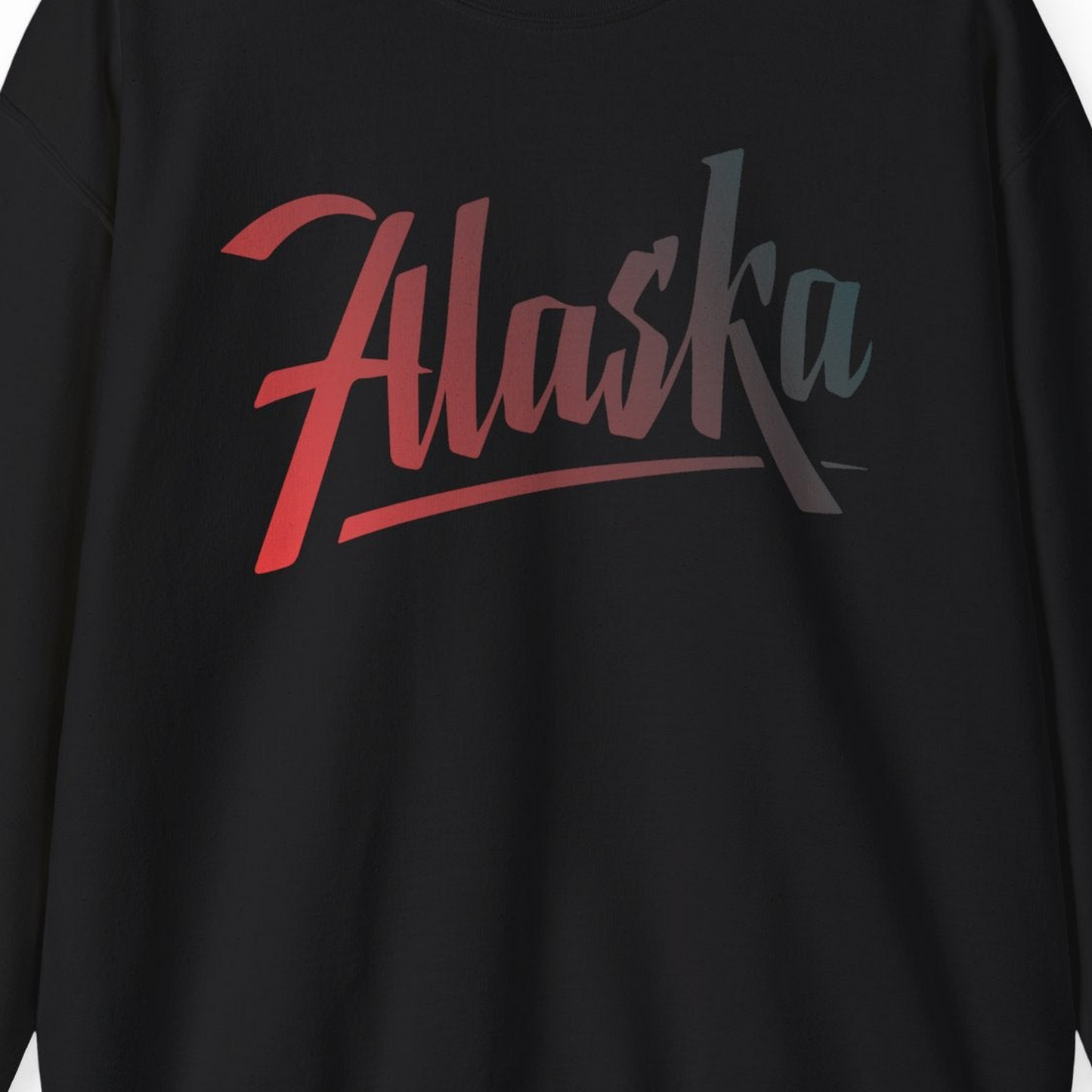 Alaska Script Wordmark Shirt Sweatshirt – Black – Alaska Cruise Shirts Close Up