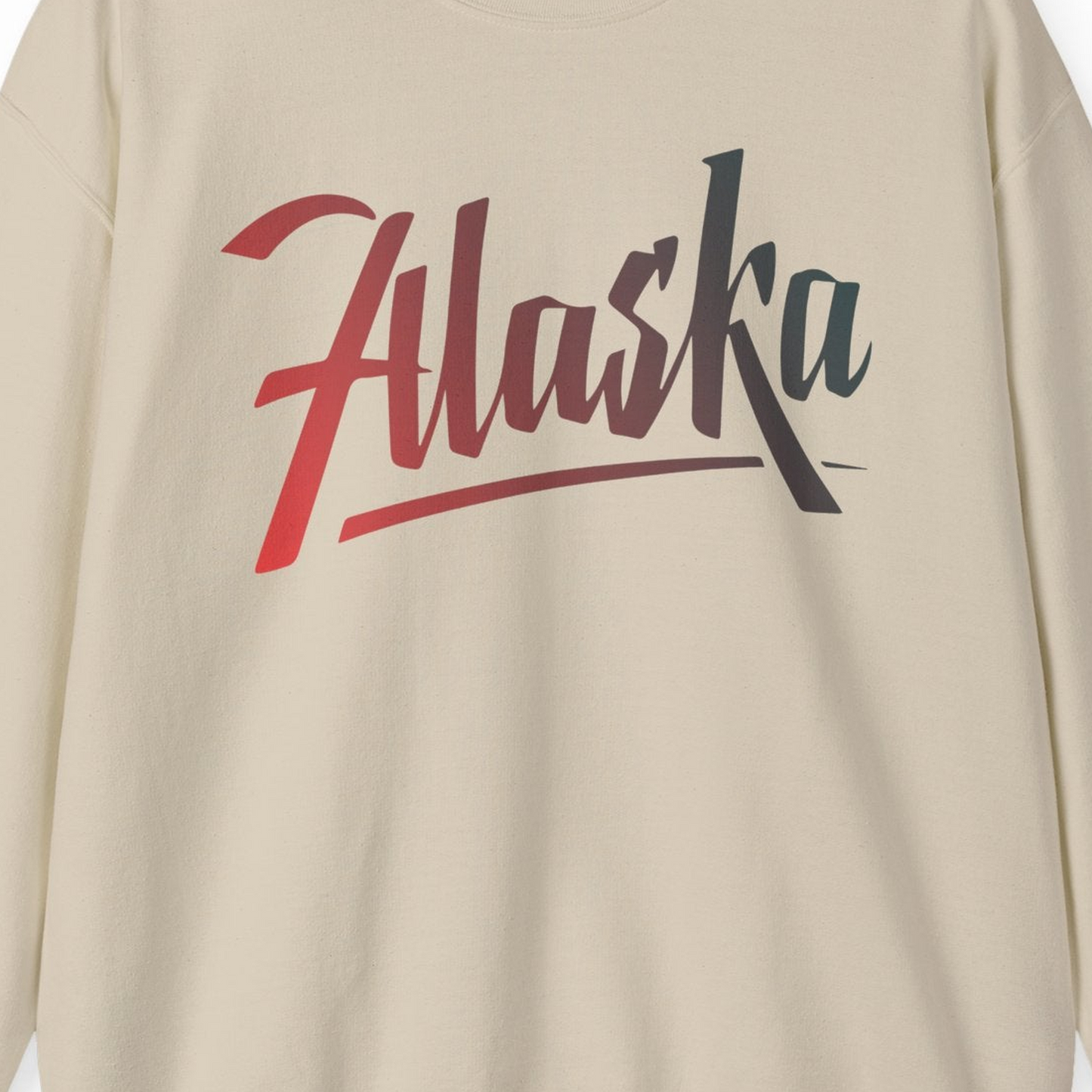 Alaska Script Wordmark Shirt Sweatshirt – Sand – Alaska Cruise Shirts Close Up