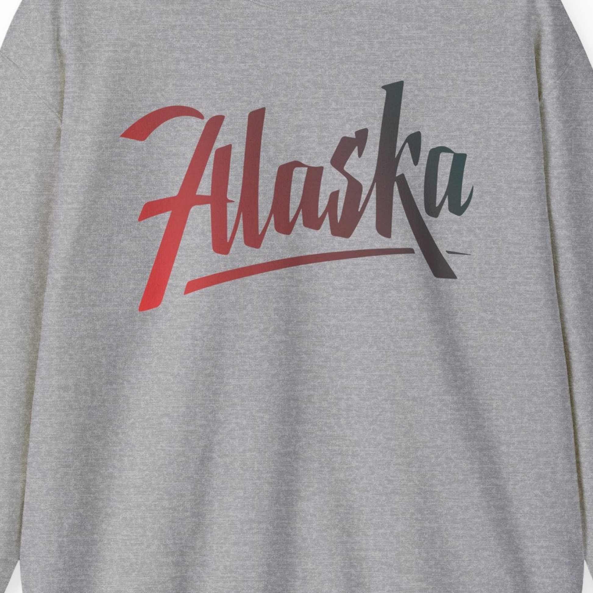 Alaska Script Wordmark Shirt Sweatshirt – Sport Grey – Alaska Cruise Shirts Close Up