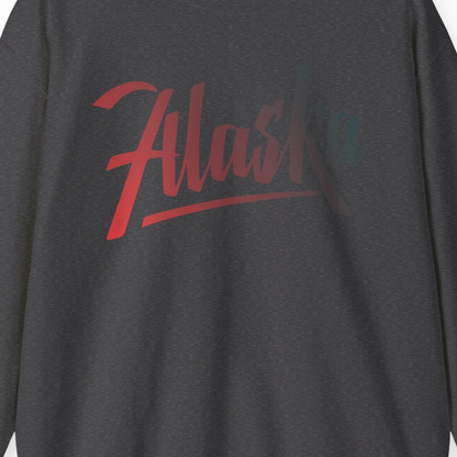 Alaska Script Wordmark Shirt Sweatshirt – Dark Heather – Alaska Cruise Shirts Close Up