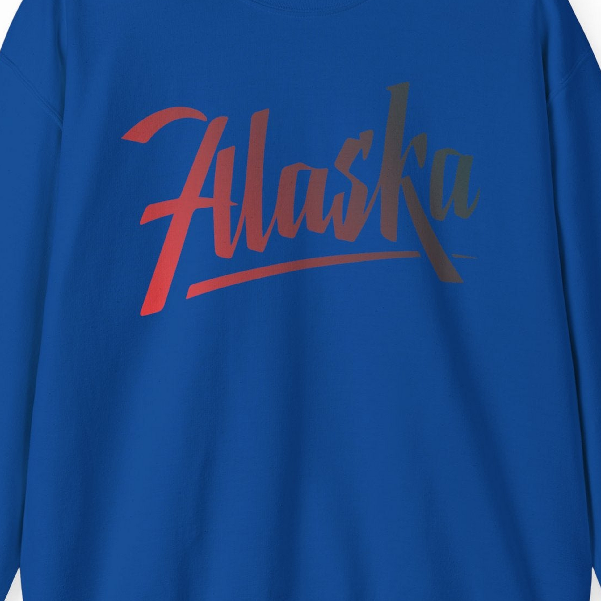 Alaska Script Wordmark Shirt Sweatshirt – Royal – Alaska Cruise Shirts Close Up