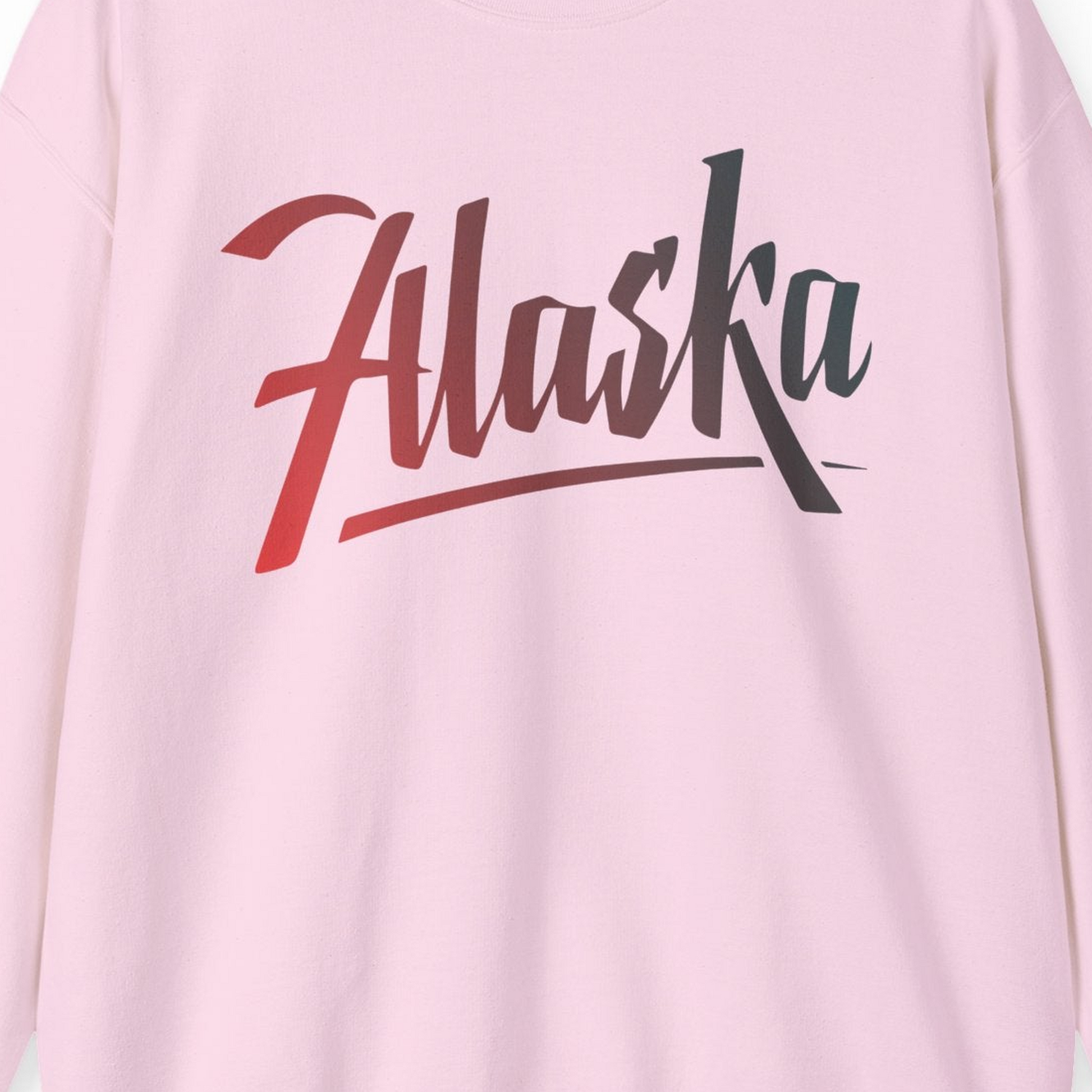 Alaska Script Wordmark Shirt Sweatshirt – Light Pink – Alaska Cruise Shirts Close Up