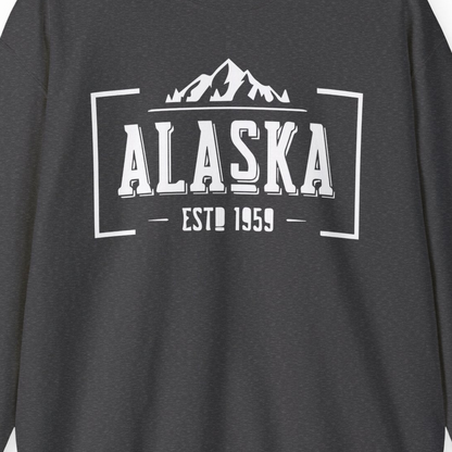 Alaska Mountain Vintage Shirt Sweatshirt – Dark Heather – Alaska Cruise Shirts Close Up