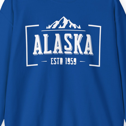Alaska Mountain Vintage Shirt Sweatshirt – Royal – Alaska Cruise Shirts Close Up