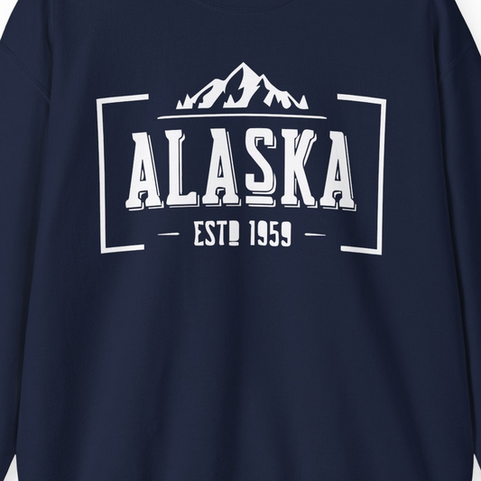 Alaska Mountain Vintage Shirt Sweatshirt – Navy – Alaska Cruise Shirts Close Up