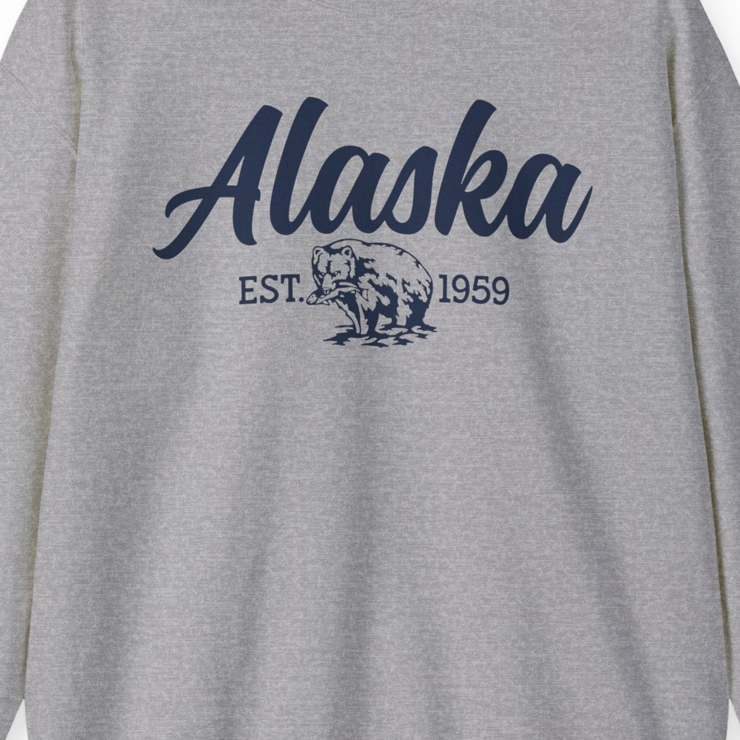 Alaska Bear Est 1959 Vintage Wildlife Graphic Monochrome Shirt — Sweatshirt Sweatshirt – Sport Grey – Alaska Cruise Shirts Close Up