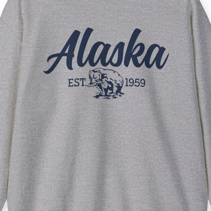 Alaska Bear Est 1959 Vintage Wildlife Graphic Monochrome Shirt — Sweatshirt Sweatshirt – Sport Grey – Alaska Cruise Shirts Close Up