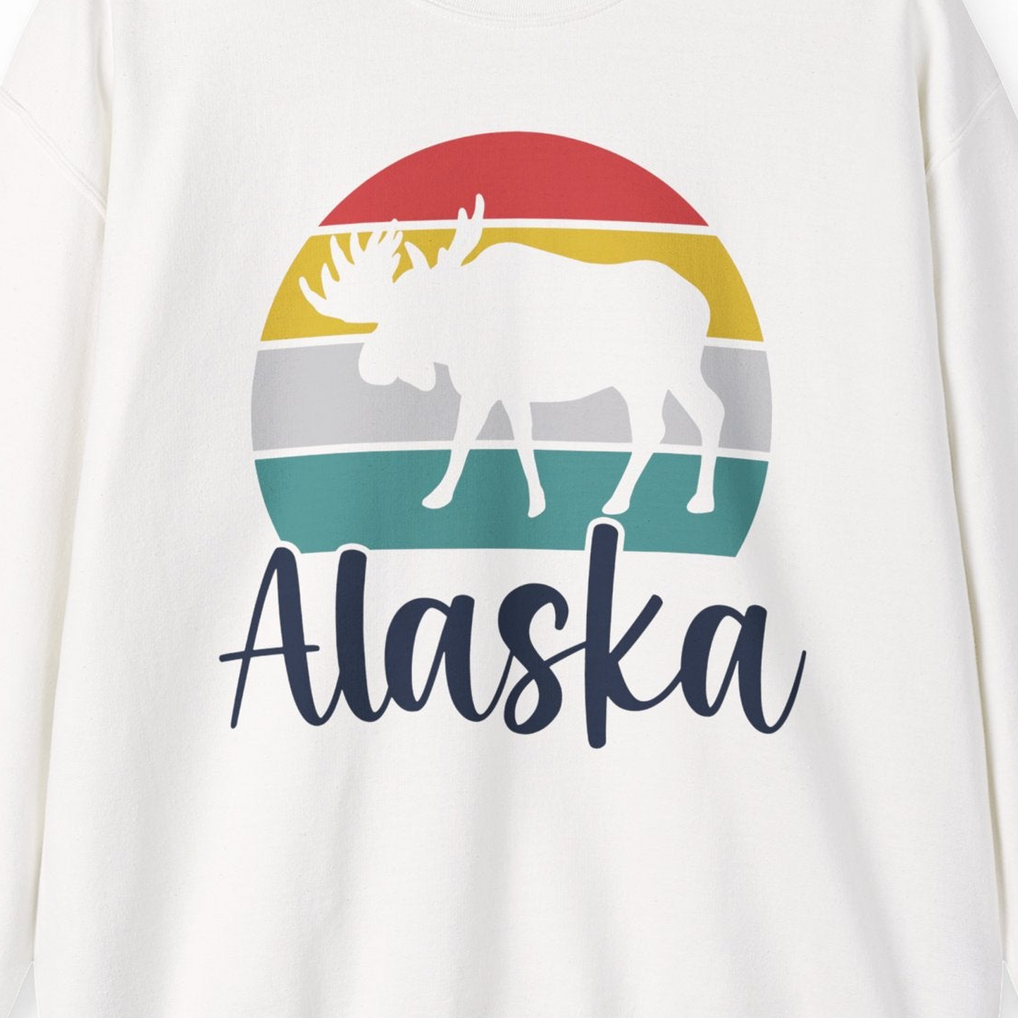 Retro Alaska Moose Silhouette Shirt Sweatshirt – White – Alaska Cruise Shirts Close Up
