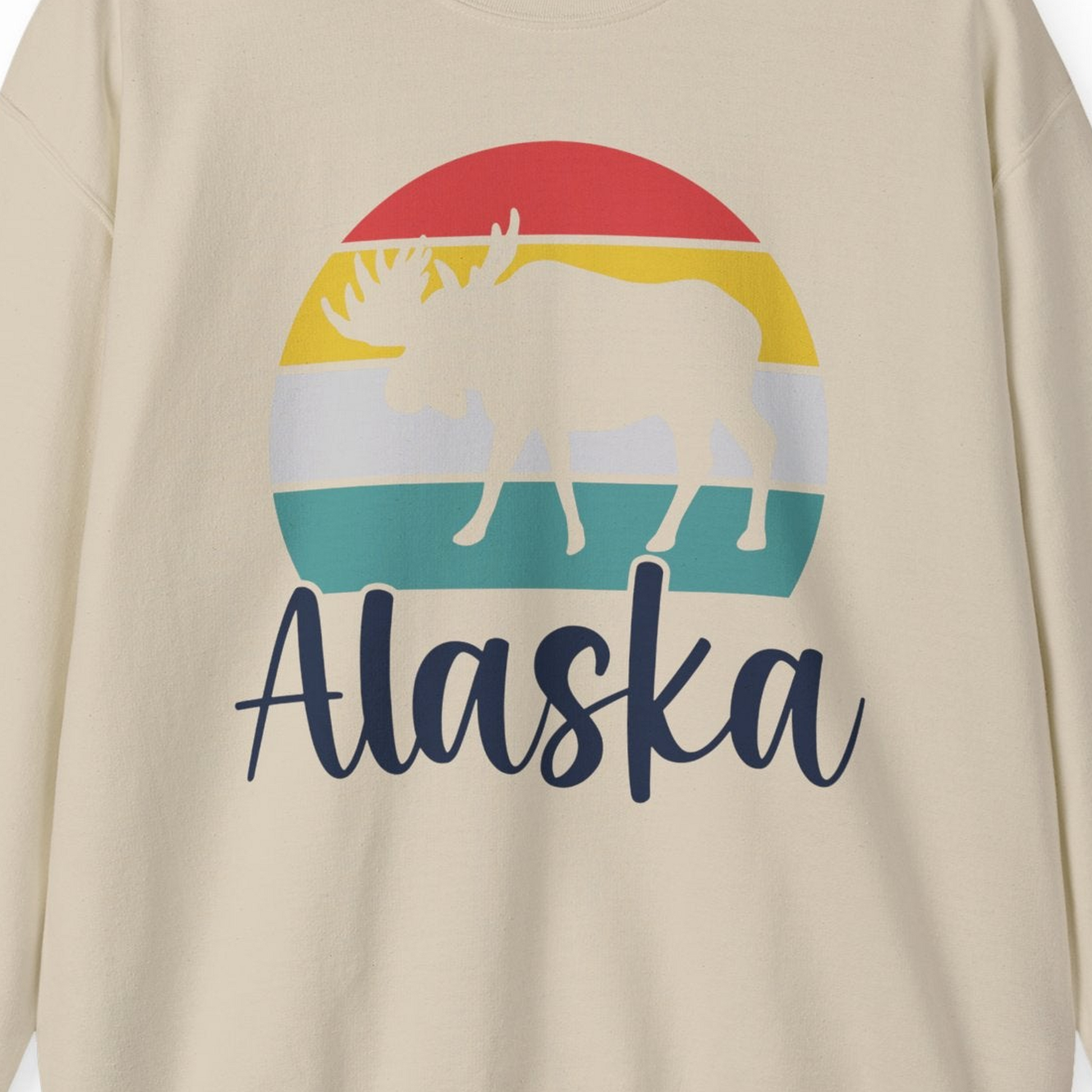 Retro Alaska Moose Silhouette Shirt Sweatshirt – Sand – Alaska Cruise Shirts Close Up