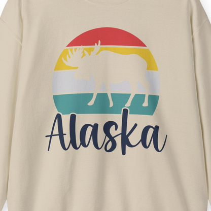 Retro Alaska Moose Silhouette Shirt Sweatshirt – Sand – Alaska Cruise Shirts Close Up