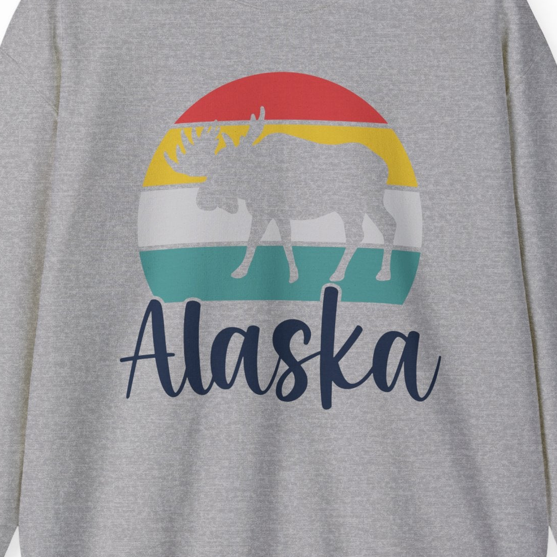 Retro Alaska Moose Silhouette Shirt Sweatshirt – Sport Grey – Alaska Cruise Shirts Close Up