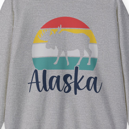 Retro Alaska Moose Silhouette Shirt Sweatshirt – Sport Grey – Alaska Cruise Shirts Close Up