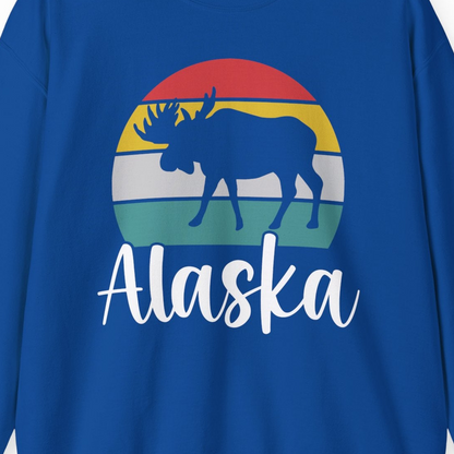 Retro Alaska Moose Silhouette Shirt Sweatshirt – Royal – Alaska Cruise Shirts Close Up
