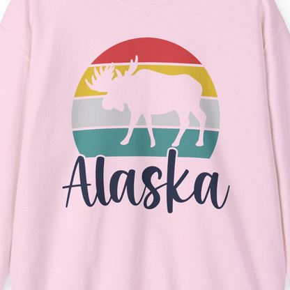 Retro Alaska Moose Silhouette Shirt Sweatshirt – Light Pink – Alaska Cruise Shirts Close Up