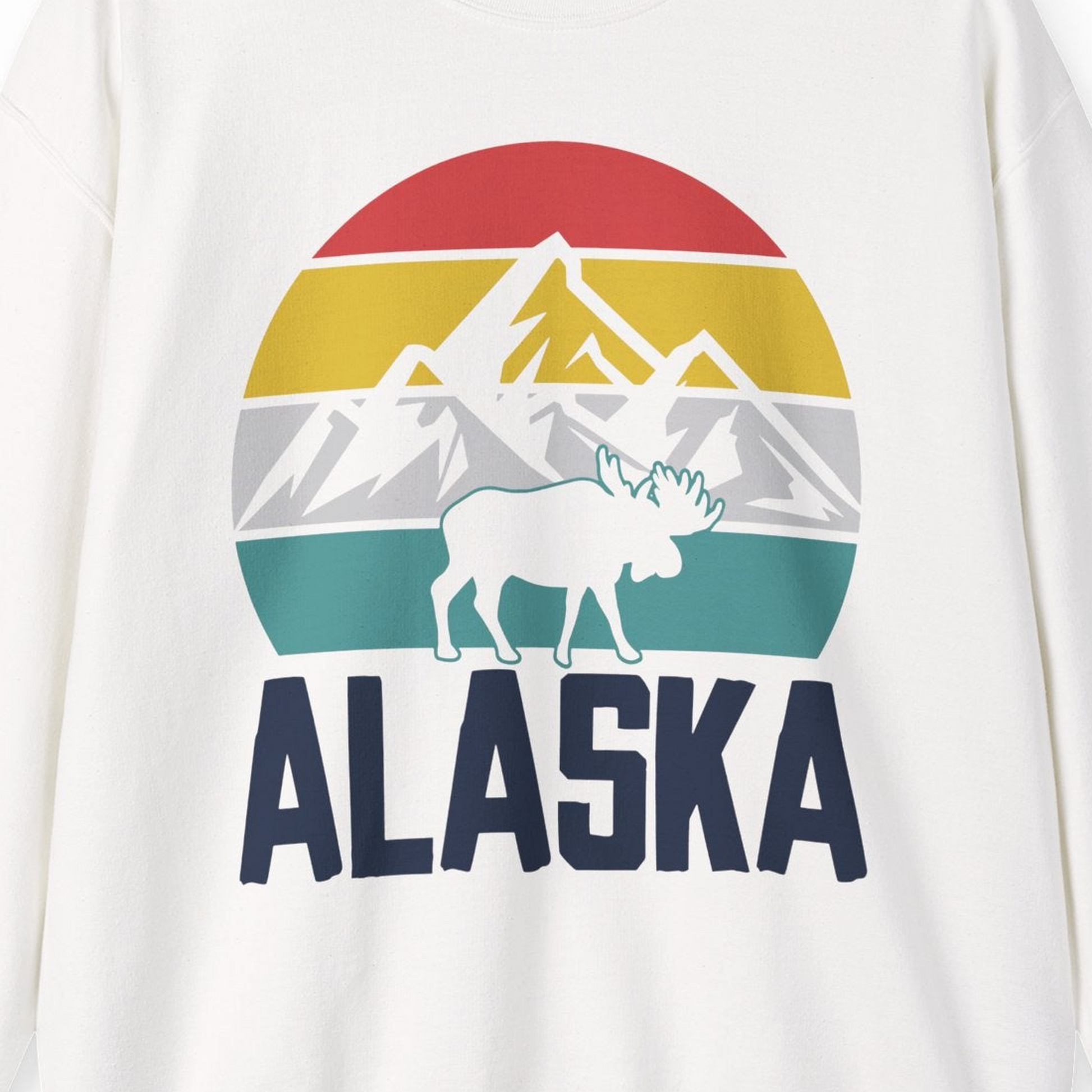 Retro Alaska Moose Silhouette Shirt Sweatshirt – White – Alaska Cruise Shirts Close Up
