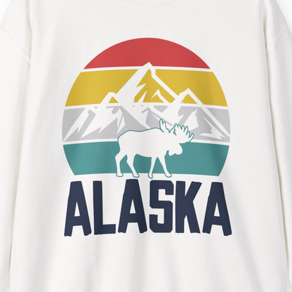Retro Alaska Moose Silhouette Shirt Sweatshirt – White – Alaska Cruise Shirts Close Up