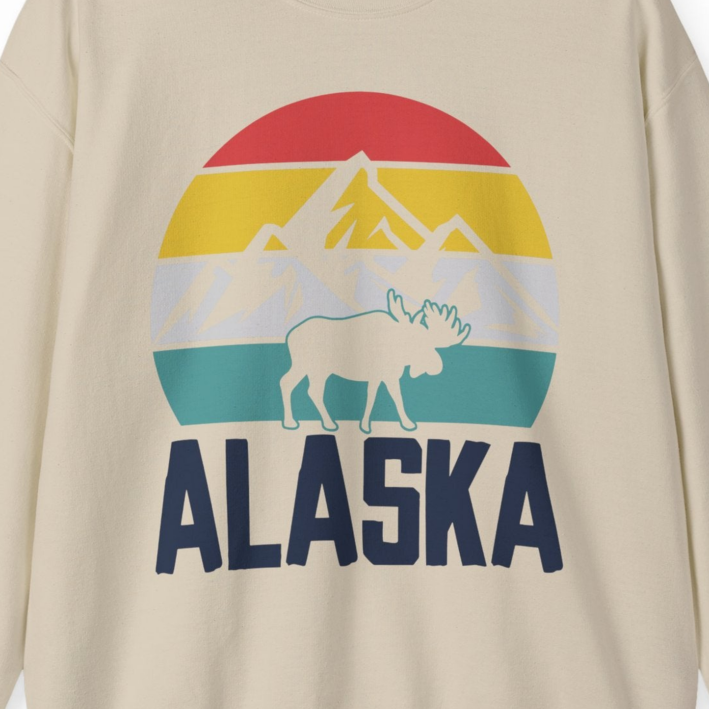 Retro Alaska Moose Silhouette Shirt Sweatshirt – Sand – Alaska Cruise Shirts Close Up