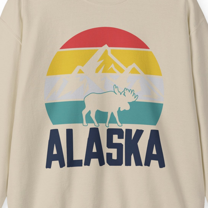 Retro Alaska Moose Silhouette Shirt Sweatshirt – Sand – Alaska Cruise Shirts Close Up