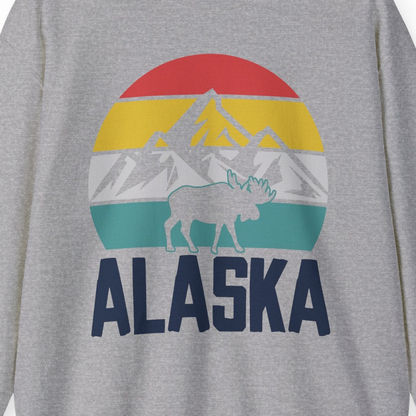 Retro Alaska Moose Silhouette Shirt Sweatshirt – Sport Grey – Alaska Cruise Shirts Close Up