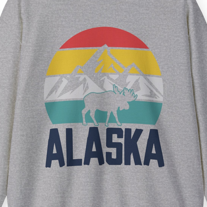 Retro Alaska Moose Silhouette Shirt Sweatshirt – Sport Grey – Alaska Cruise Shirts Close Up